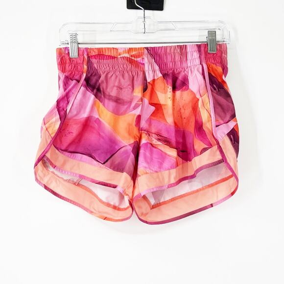 Athleta Printed Mesh Racer Run Shorts 4” Make a Splash Warm Built-In Brief - Picture 1 of 5